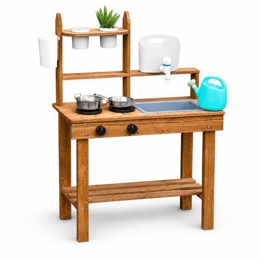 Little Teekie Outdoor Wooden Mud Kitchen with Running Water