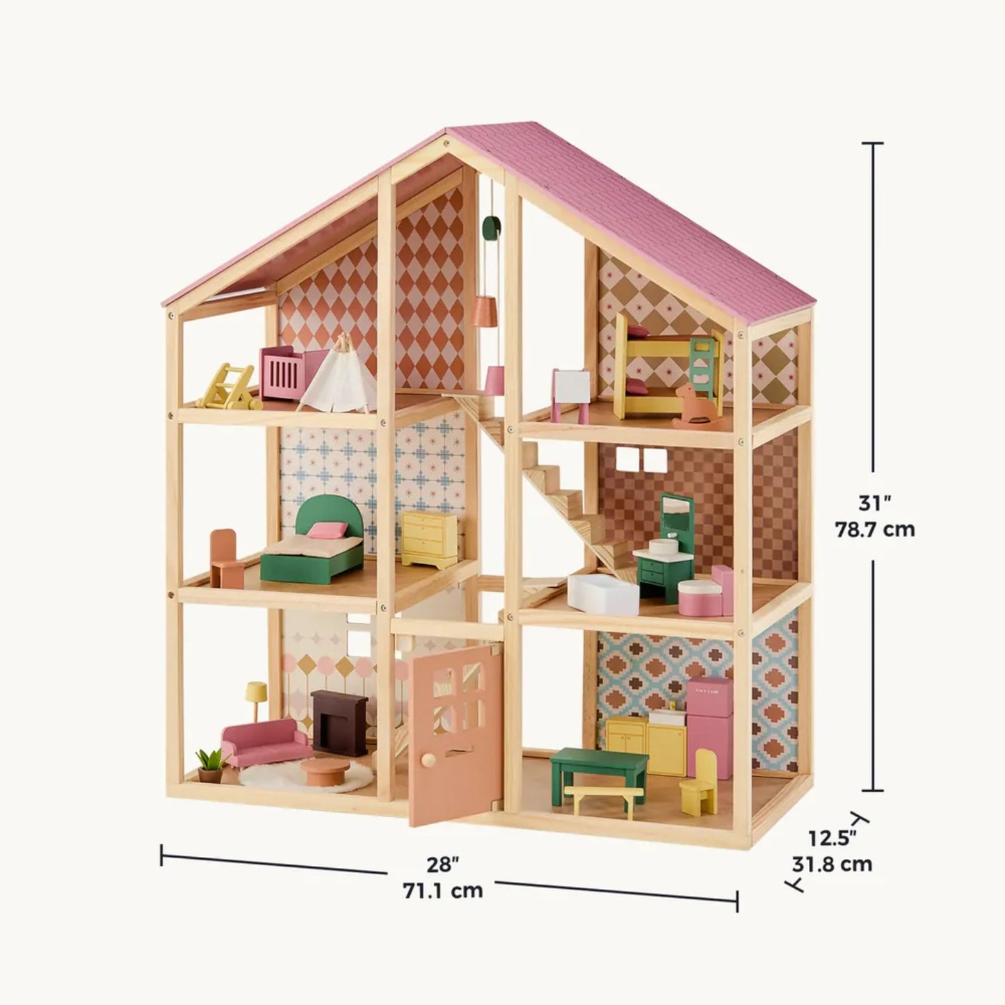 Little Teekies Wooden Dollhouse with Dolls & Furniture