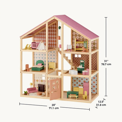 Little Teekies Wooden Dollhouse with Dolls & Furniture