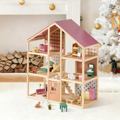 Little Teekies Wooden Dollhouse with Dolls & Furniture