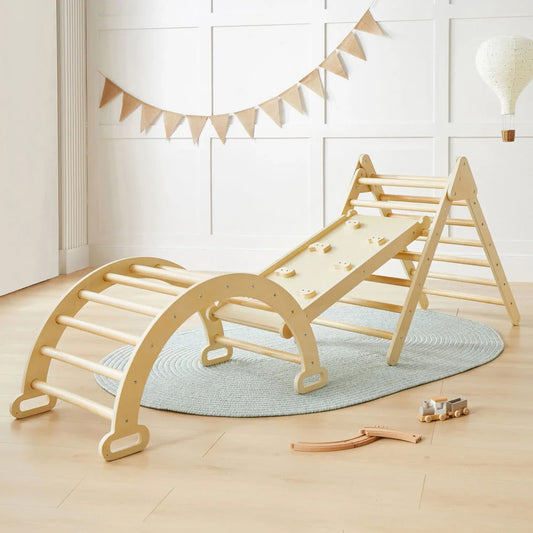 Little Teekies 7-in-1 Pikler Triangle Climbing Set with Slide & Arch