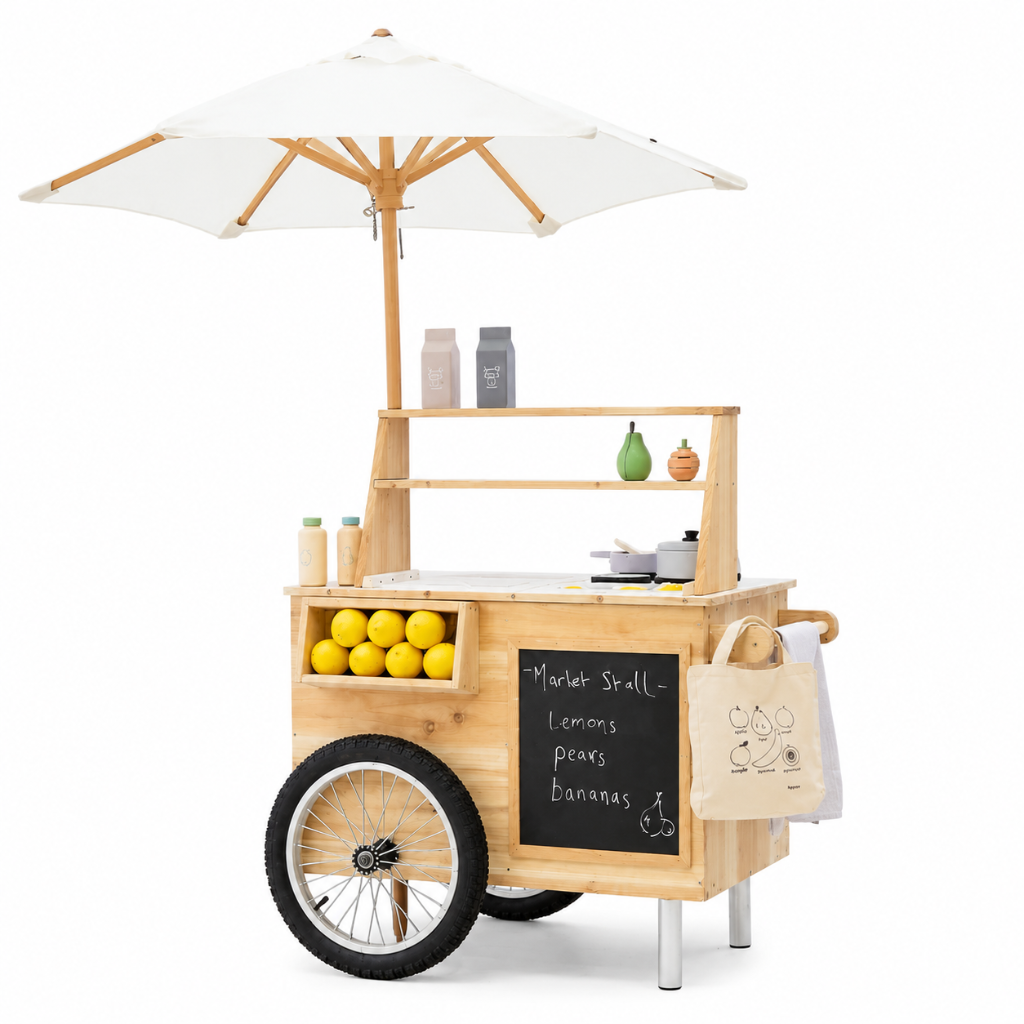 Little Teekie Wooden Outdoor Mud Kitchen Cart with Umbrella