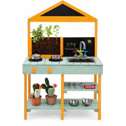 Little Teekie Wooden Kids Mud Kitchen Play Set with Planter Box