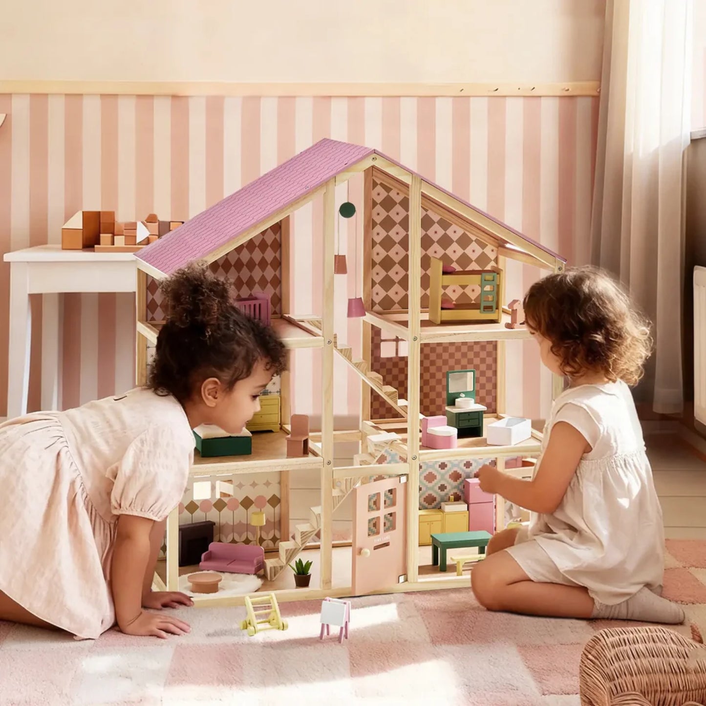Little Teekies Wooden Dollhouse with Dolls & Furniture