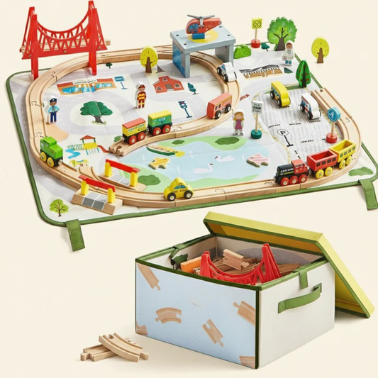 Little Teekie Wooden Train Track Play Set with Storage Box