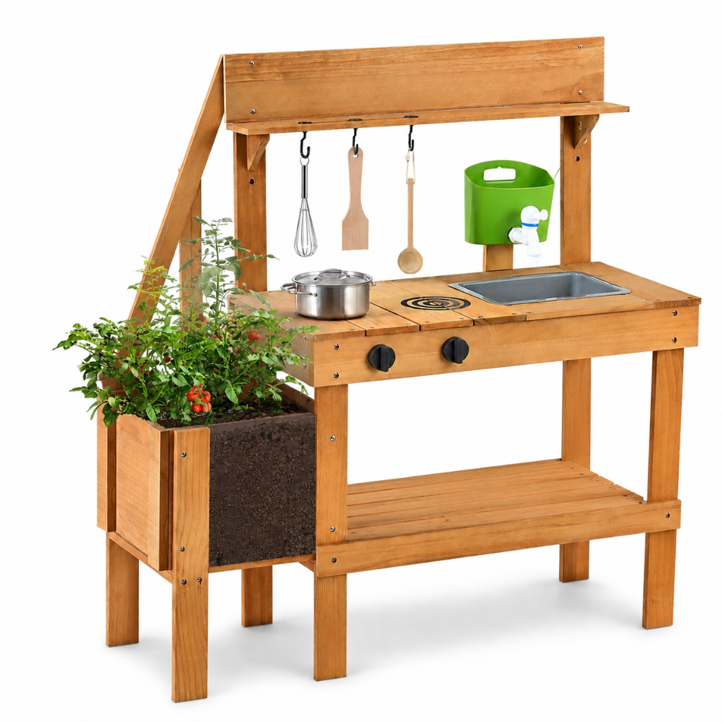 Little Teekie Wooden Outdoor Mud Kitchen Play Set with Planter Box