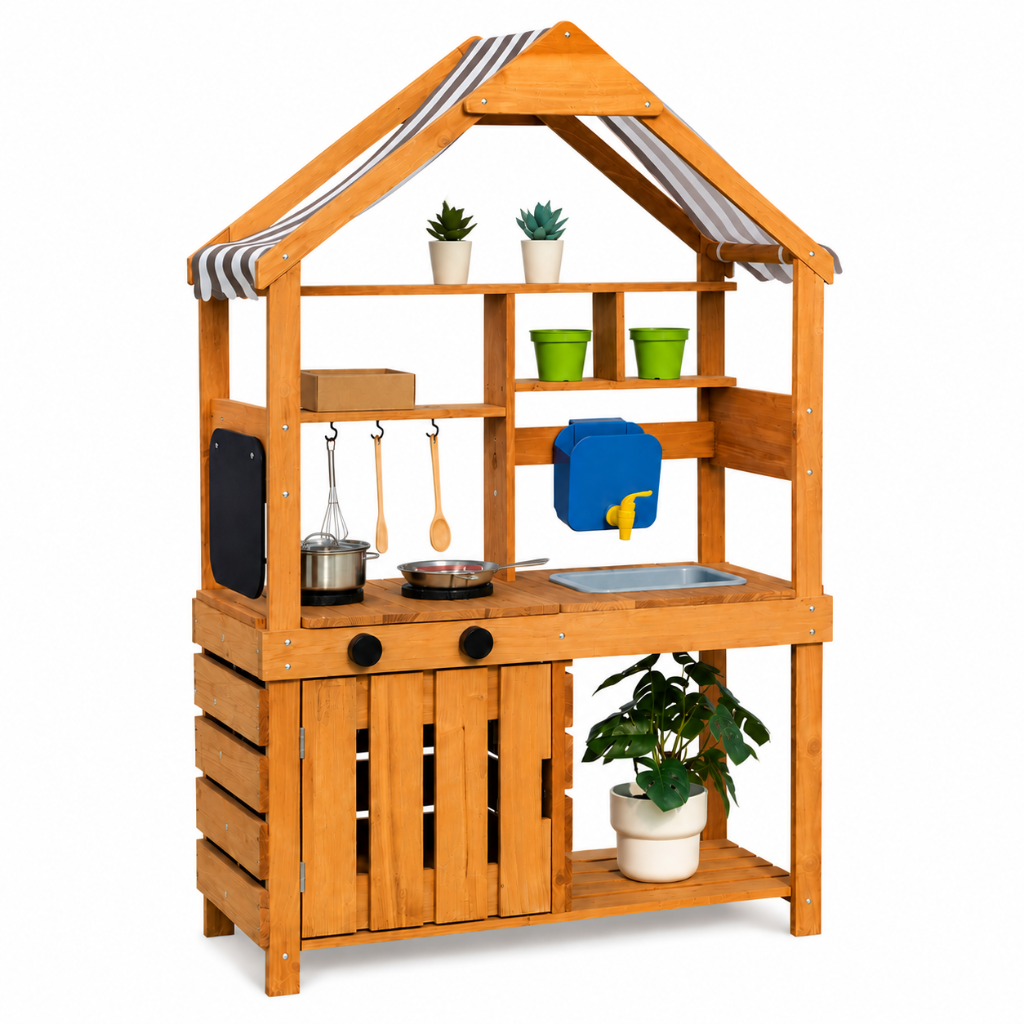 Little Teekie Wooden Outdoor Mud Kitchen Play Set with Canopy
