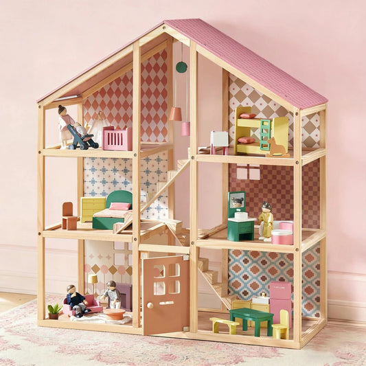 Little Teekies Wooden Dollhouse with Dolls & Furniture