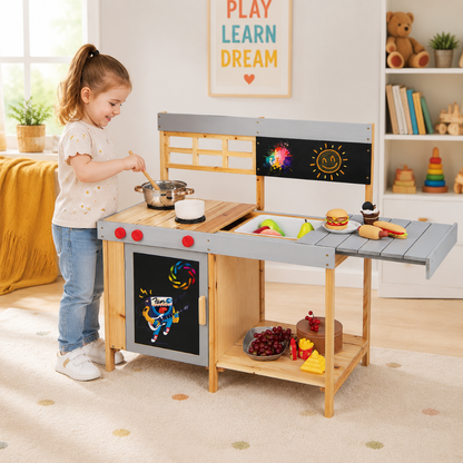 Little Teekie Wooden Outdoor Mud Kitchen Play Set with Chalkboard