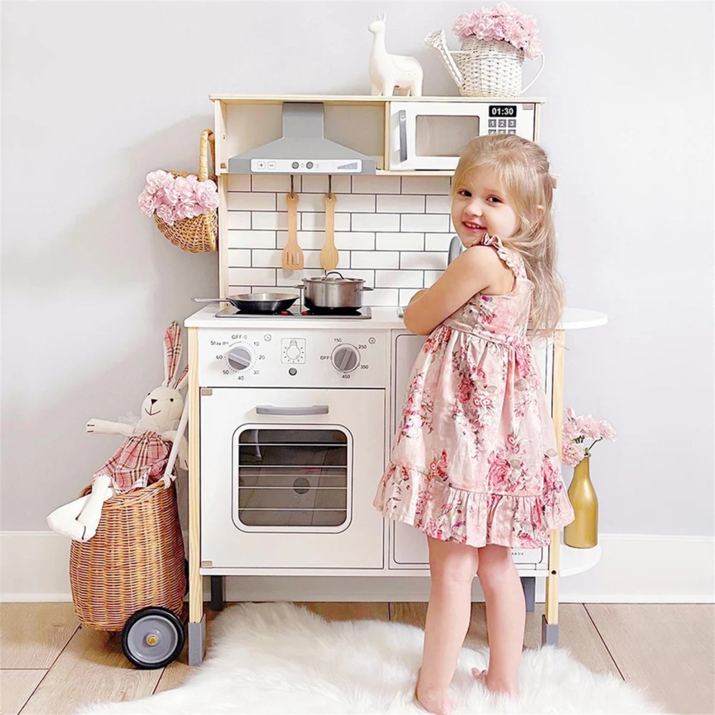 Little Teekies Interactive Wooden Play Kitchen with Sounds & Cookware
