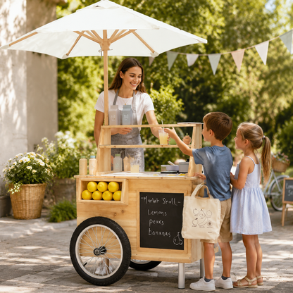 Little Teekie Wooden Outdoor Mud Kitchen Cart with Umbrella