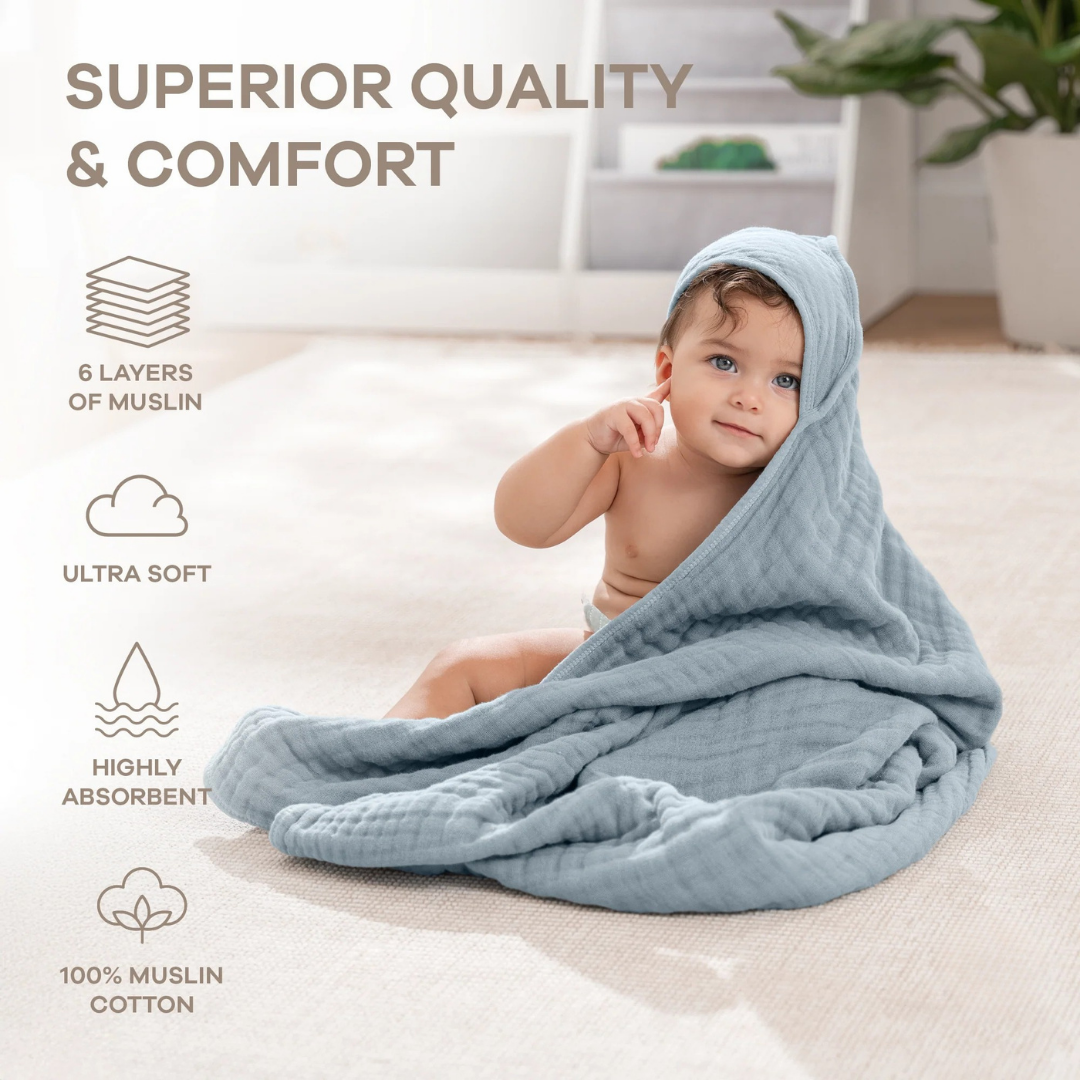 Little Teekie Soft Muslin Baby Hooded Towel Set