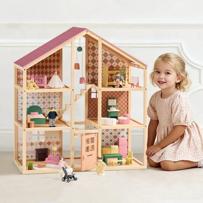 Little Teekies Wooden Dollhouse with Dolls & Furniture