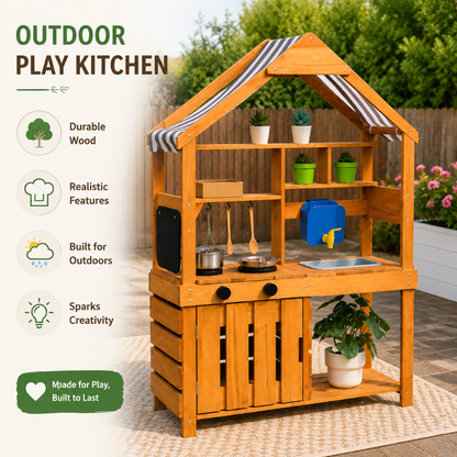 Little Teekie Wooden Outdoor Mud Kitchen Play Set with Canopy