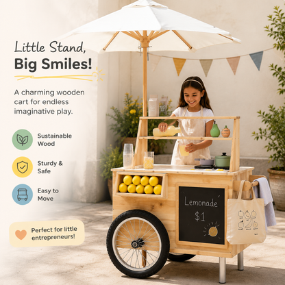 Little Teekie Wooden Outdoor Mud Kitchen Cart with Umbrella