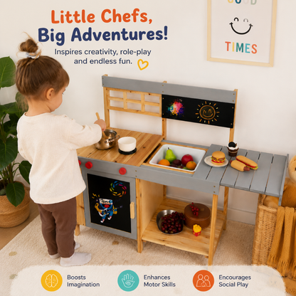 Little Teekie Wooden Outdoor Mud Kitchen Play Set with Chalkboard