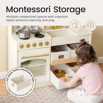 Montessori Wooden Play Kitchen with Storage