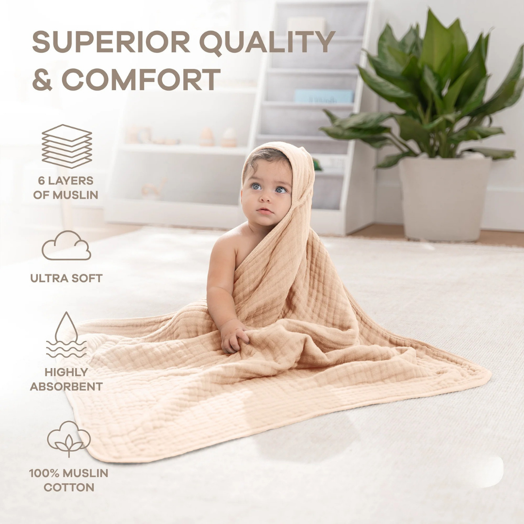 Little Teekie Soft Muslin Baby Hooded Towel Set