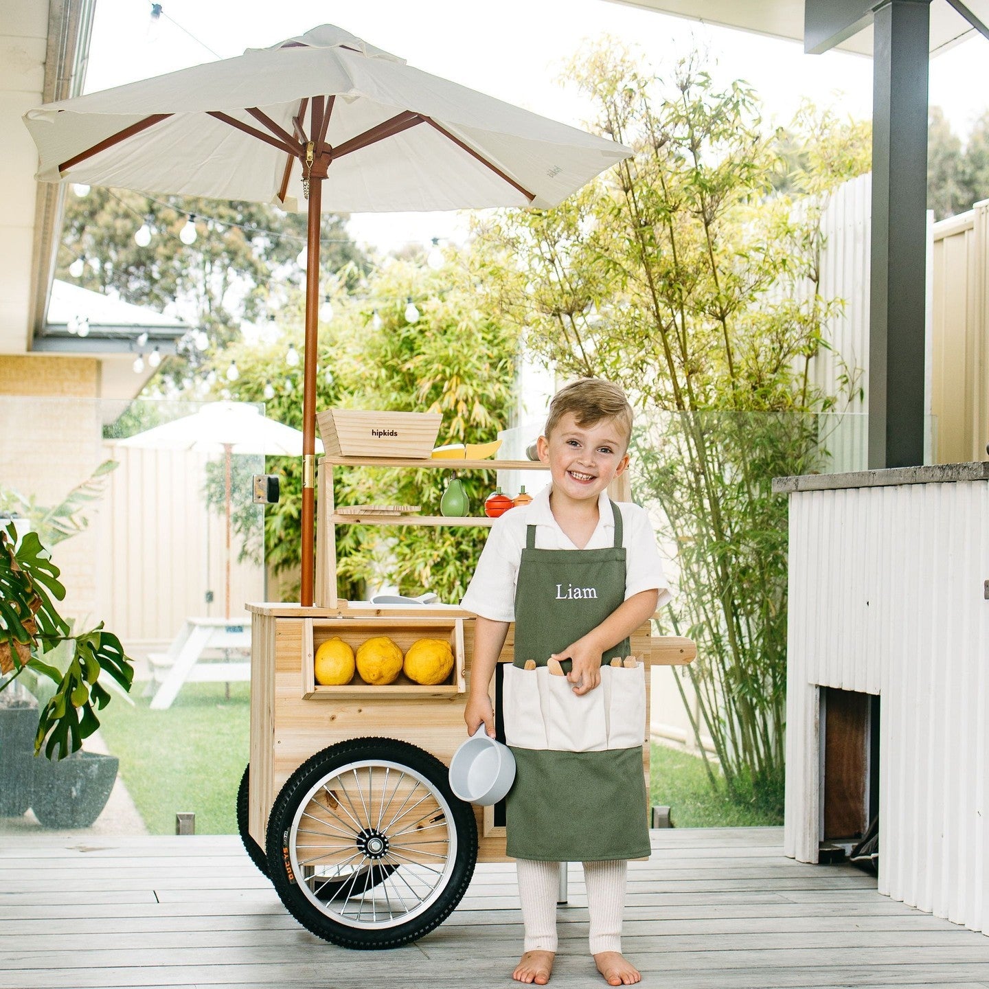 Little Teekie Wooden Outdoor Mud Kitchen Cart with Umbrella