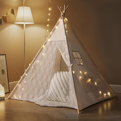 Little Teekie Kids Foldable Teepee Tent with Lights for Girls Indoor