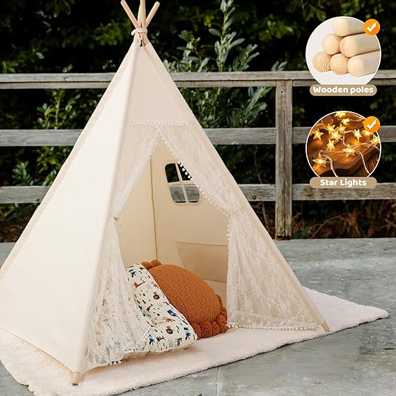 Little Teekie Kids Foldable Teepee Tent with Lights for Girls Indoor