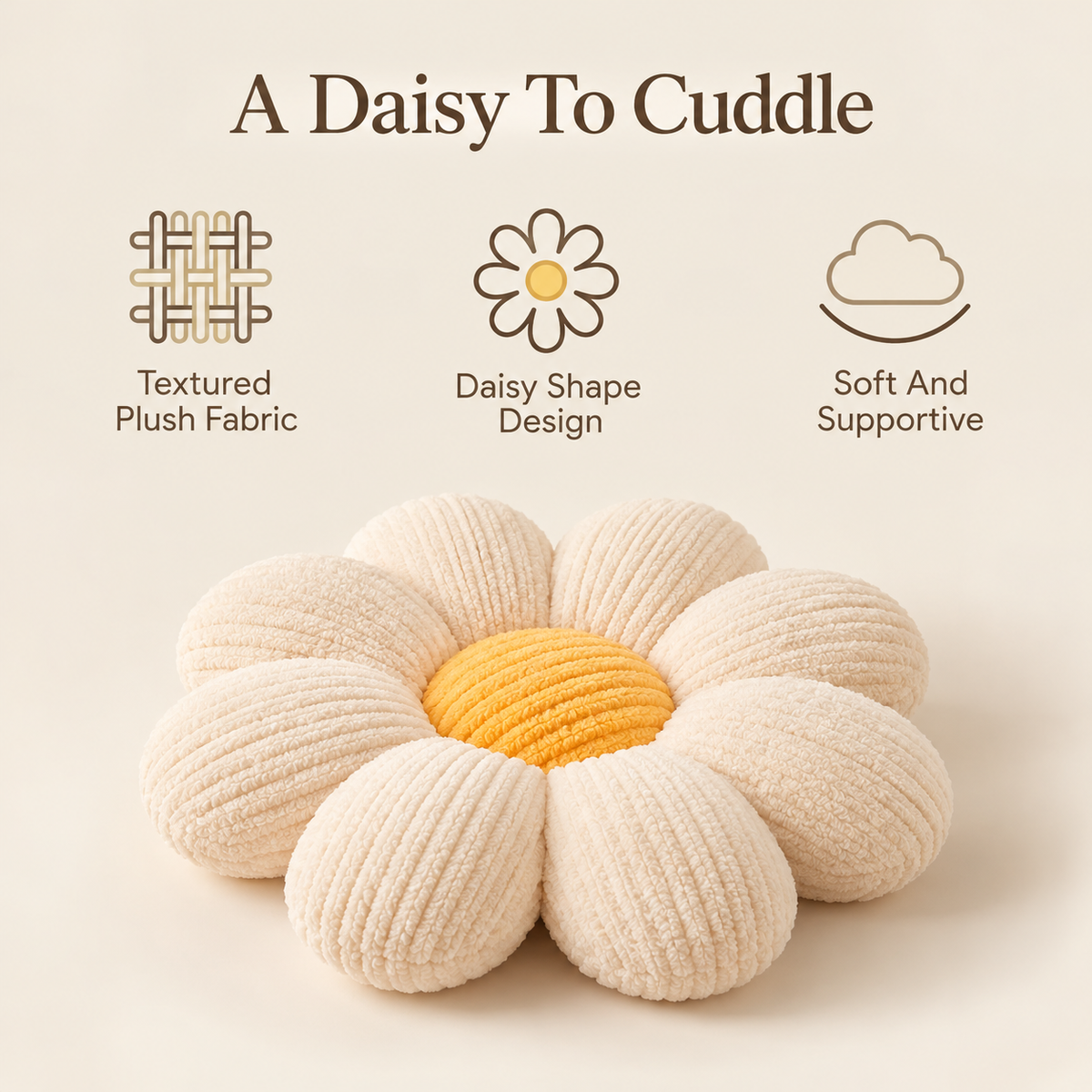 Little Teekie Daisy Flower Cushion | Boucle Kids Room & Nursery Decorative Cushion –  Off White