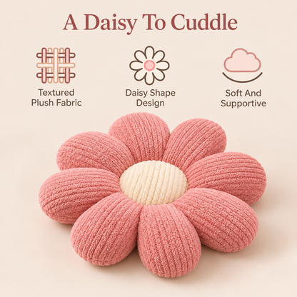 Little Teekie Daisy Flower Cushion | Boucle Kids Room & Nursery Decorative Cushion – Pink