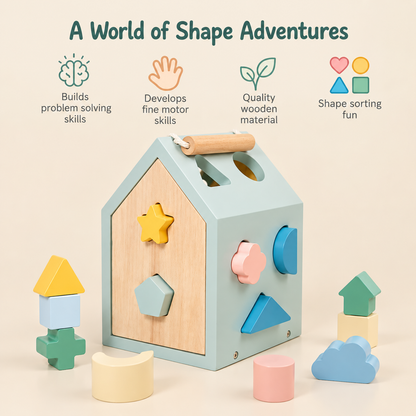 Little Teekie Personalised Wooden House shape Sorter | Engraved Name, FSC Timber – Pastel Green
