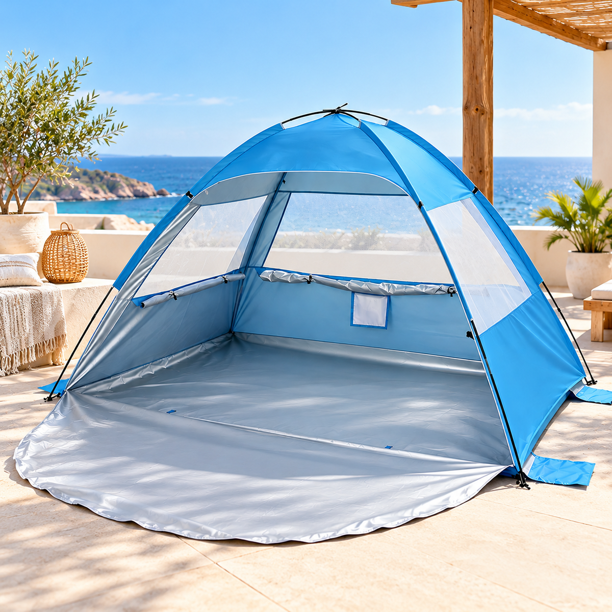 Little Teekie Pop-Up Baby Beach Tent | UPF 50+ with Mesh Sides & Sand Pockets – Blue
