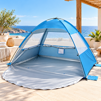 Little Teekie Pop-Up Baby Beach Tent | UPF 50+ with Mesh Sides & Sand Pockets – Blue