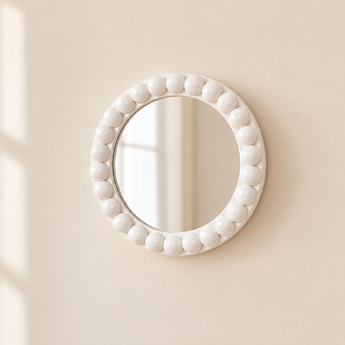 Little Teekie Round Bobbin Mirror | Decorative Kids Room and Nursery Wall Mirror – White