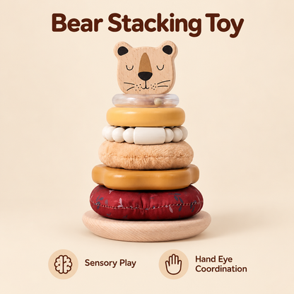 Little Teekie Personalised Lion Stacker Toy | Wooden Stacking Rings with Engraved Name