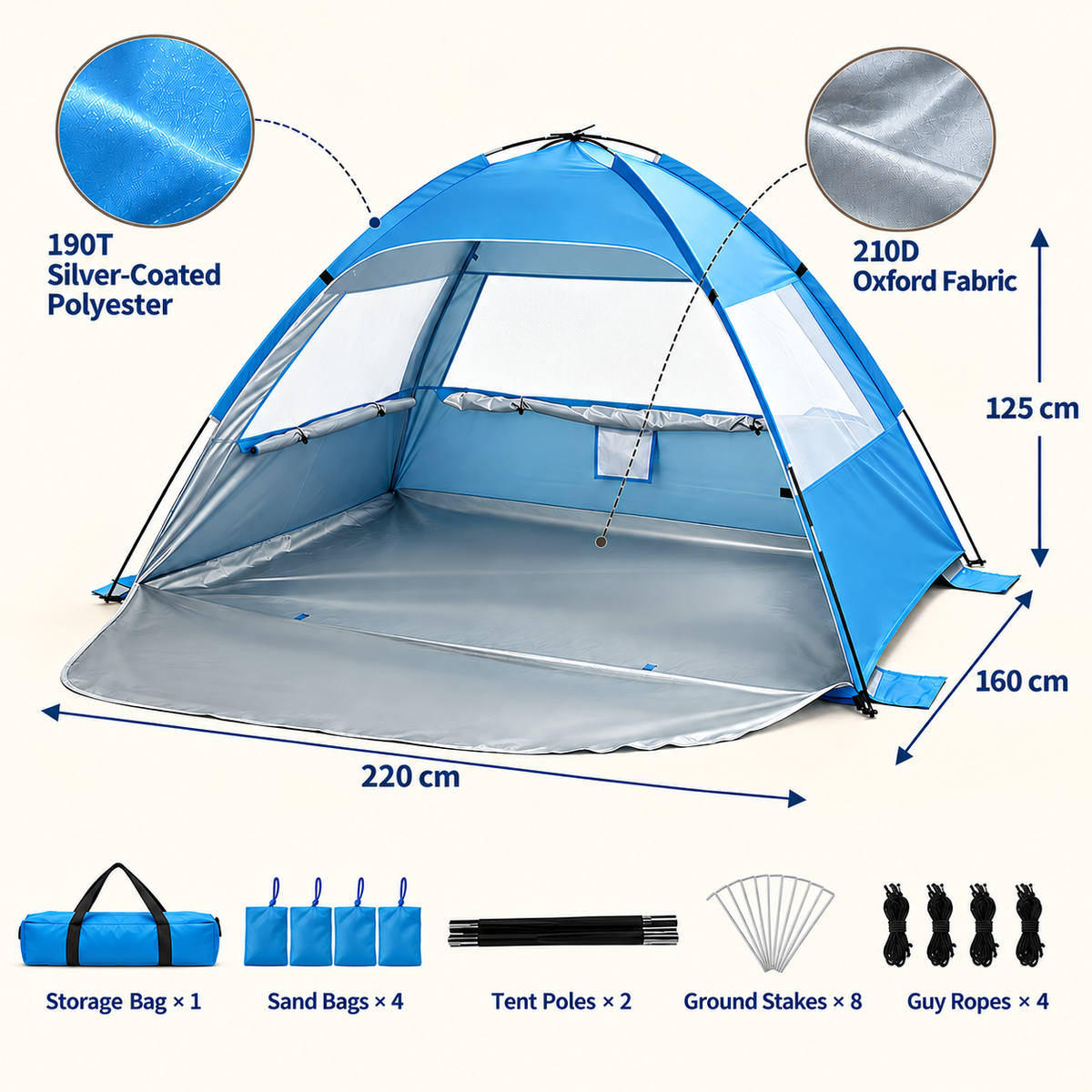 Little Teekie Pop-Up Baby Beach Tent | UPF 50+ with Mesh Sides & Sand Pockets – Blue