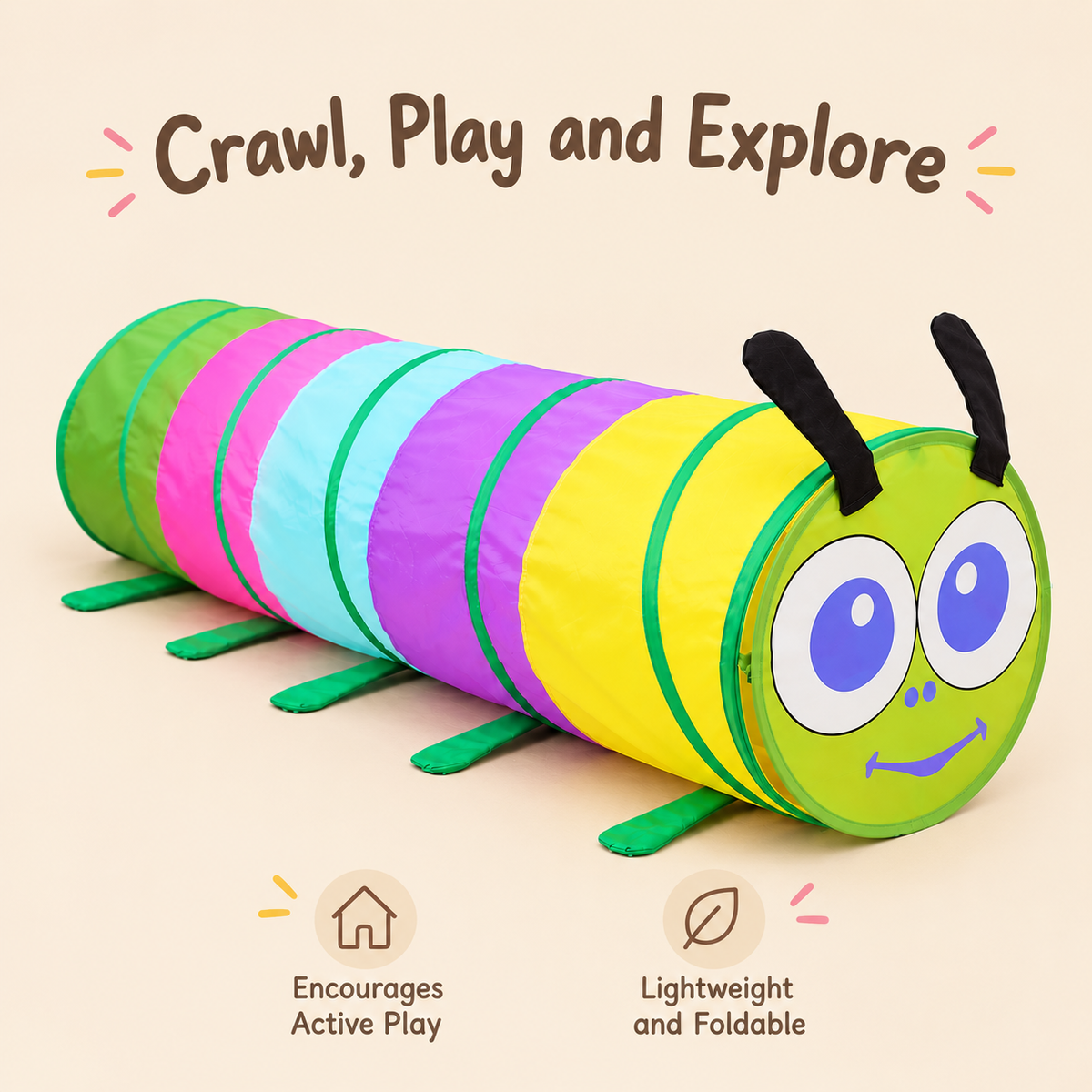 Little Teekie Play Tunnel | OEKO-TEX Cotton Canvas, Foldable – Caterpillar