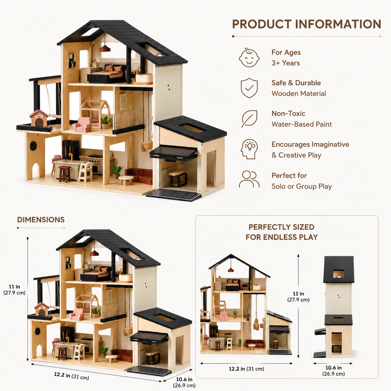 Little Teekie Modern Wooden Dollhouse with Garage