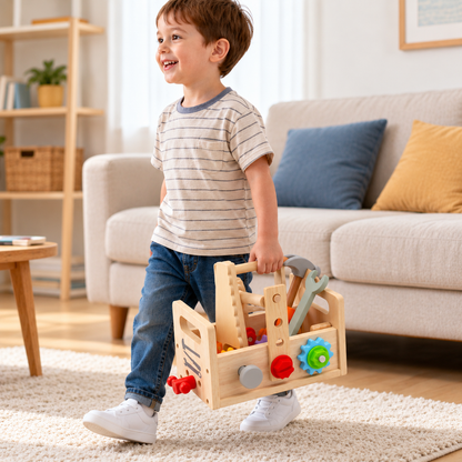 Little Teekie Wooden 2-in-1 Tool Box and Workbench | FSC Certified Wood