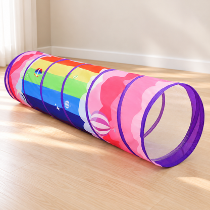 Little Teekie Reversible Play Tunnel | OEKO-TEX Cotton Canvas, Foldable – Rainbow Hot Air Balloon