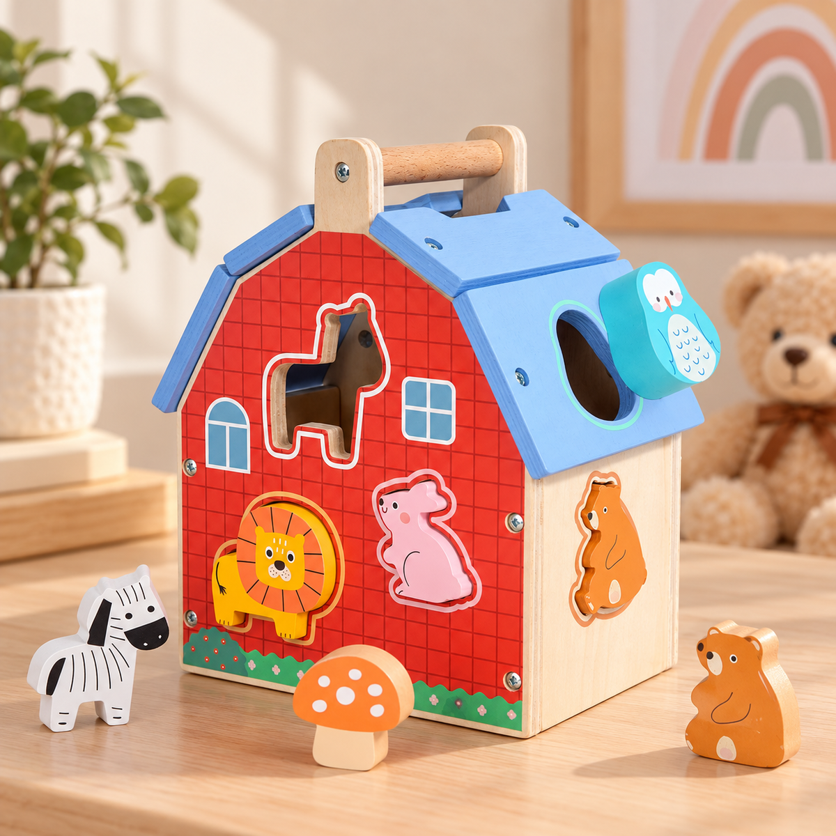 Little Teekie Personalised Farmhouse Shape Sorter | Wooden Farm Animal Sorting Toy with Name