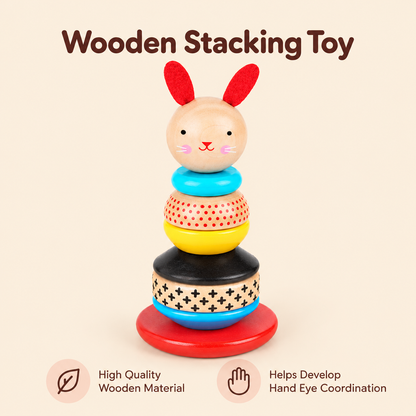 Little Teekie Personalised Bunny Stacker Toy | Wooden Stacking Rings with Engraved Name – Red