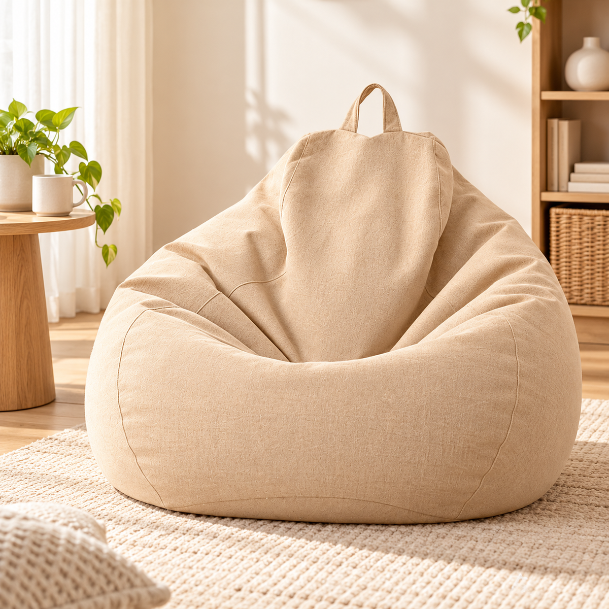Little Teekie Teddy Boucle Kids Bean Bag Chair Cover | 80cm with Carry Handle – Beige