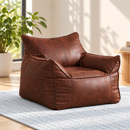 Little Teekie Kids Bean Bag Lounger Cover | Vegan Leather 80x80x70cm – Brown