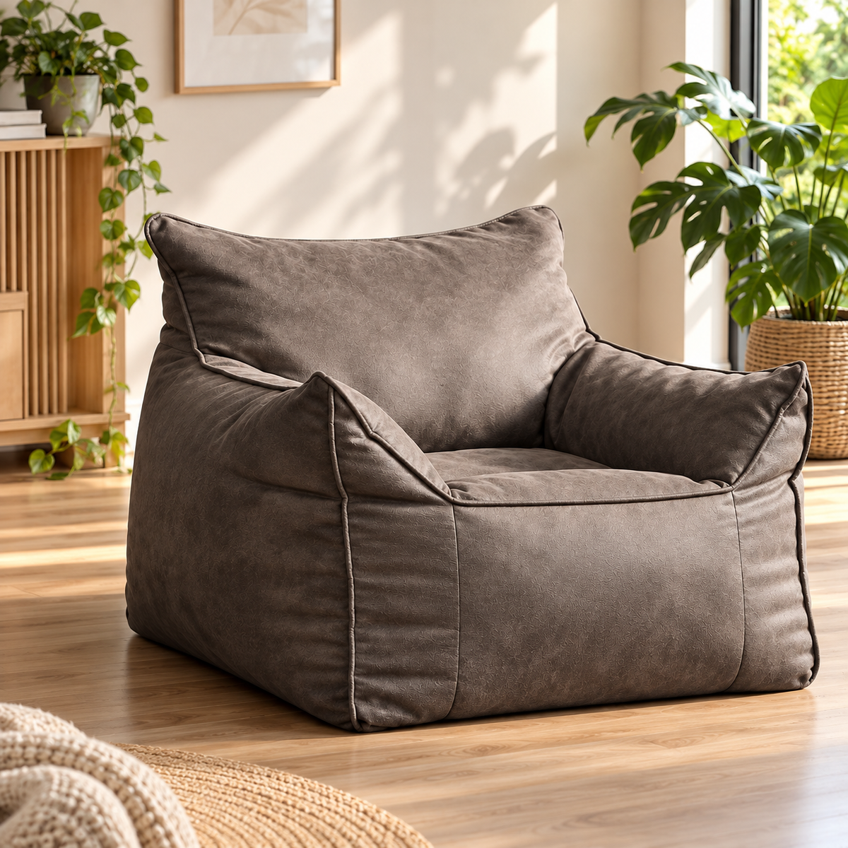 Little Teekie Kids Bean Bag Lounger Cover | Vegan Leather 80x80x70cm – Grey
