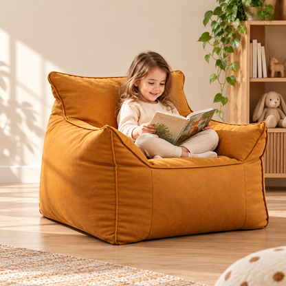 Little Teekie Kids Bean Bag Lounger Cover | Vegan Leather 80x80x70cm – Mustard