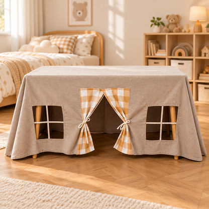 Little Teekie Table Play Tent | Fits Over Dining Tables, 230*300cm – Natural Coffee