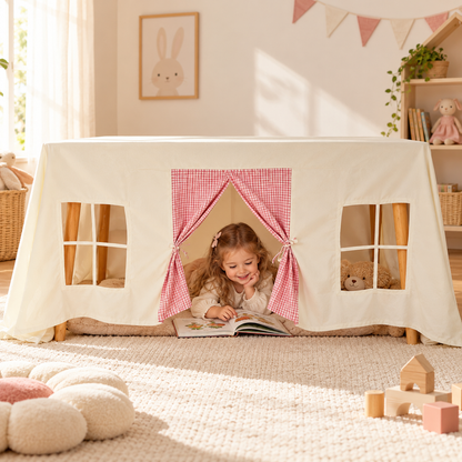 Little Teekie Table Play Tent | Fits Over Dining Tables, 230*300cm – Beige Pink