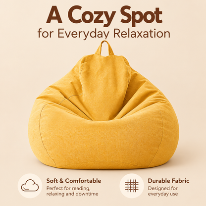 Little Teekie Teddy Boucle Kids Bean Bag Chair Cover | 80cm with Carry Handle – Yellow