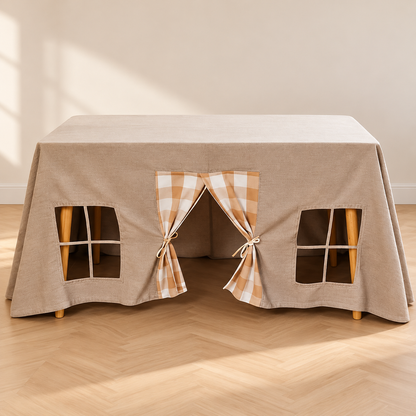 Little Teekie Table Play Tent | Fits Over Dining Tables, 230*300cm – Natural Coffee