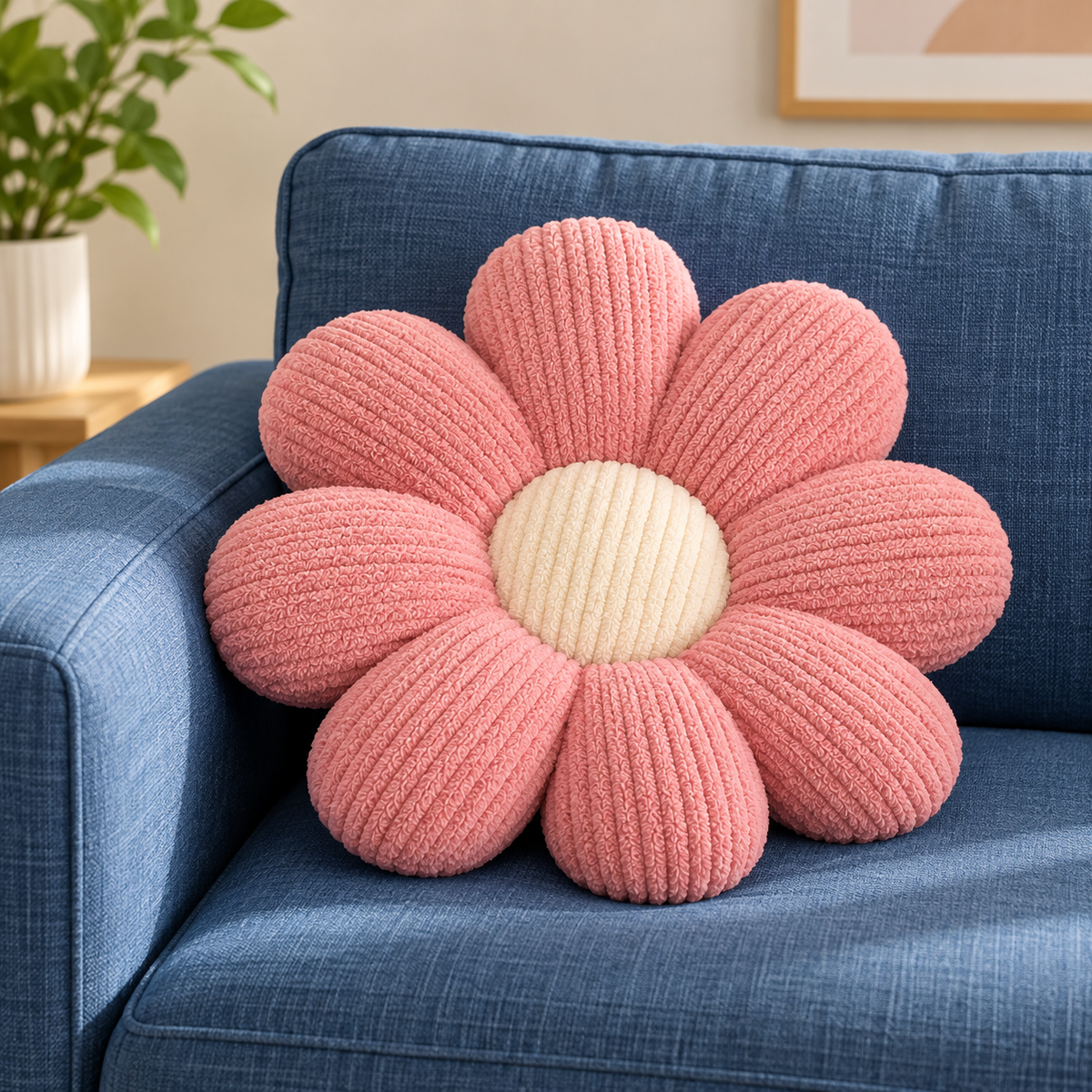 Little Teekie Daisy Flower Cushion | Boucle Kids Room & Nursery Decorative Cushion – Pink