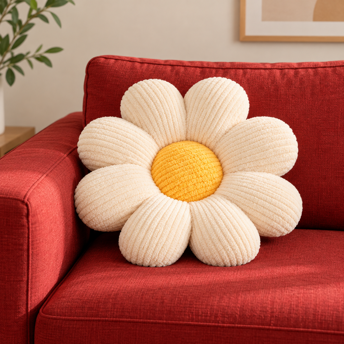 Little Teekie Daisy Flower Cushion | Boucle Kids Room & Nursery Decorative Cushion –  Off White