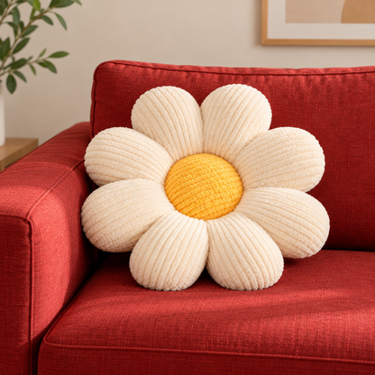 Little Teekie Daisy Flower Cushion | Boucle Kids Room & Nursery Decorative Cushion –  Off White